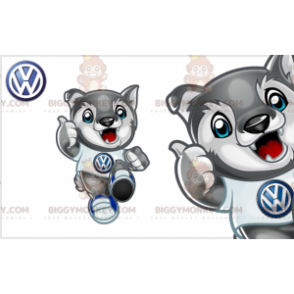 BIGGYMONKEY™ Maskottchenkostüm eines kleinen grau-weißen Wolfs