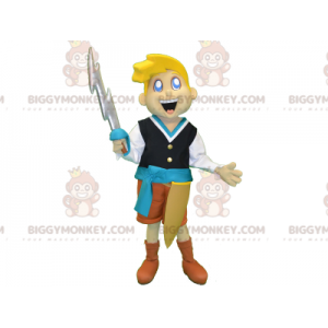 BIGGYMONKEY™ Blond riddarpojkemaskotdräkt med svärd -
