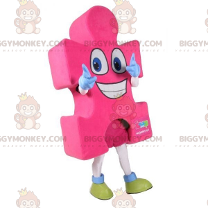 Giant pink puzzle piece BIGGYMONKEY™ mascot costume. jigsaw