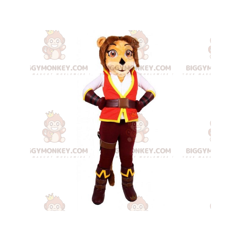 Costume de mascotte BIGGYMONKEY™ de tigresse de chat habillé en Costume de mascotte BIGGYMONKEY™ de tigresse de chat habillé en