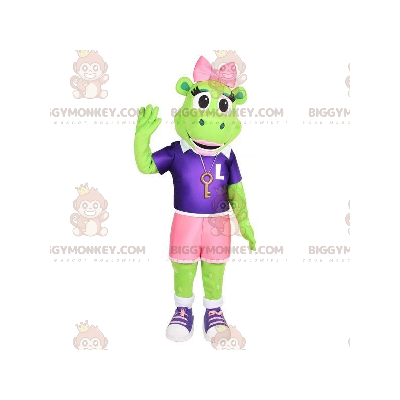 Grøn frø BIGGYMONKEY™ maskotkostume med shorts og lyserød