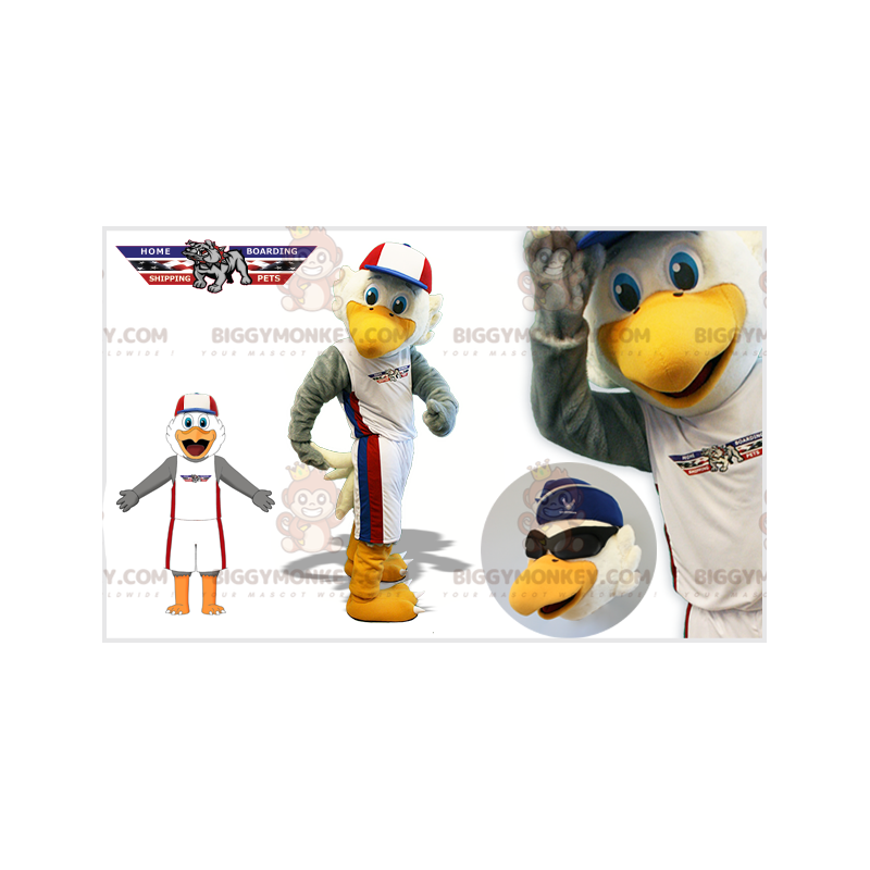 BIGGYMONKEY™ Mascot Costume Gray and White Eagle In Sportswear BIGGYMONKEY™ Mascot Costume Gray and White Eagle In Sportswear