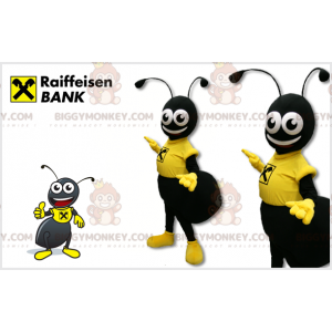 BIGGYMONKEY™ Mascot Costume of Black Ant Dressed in Yellow -