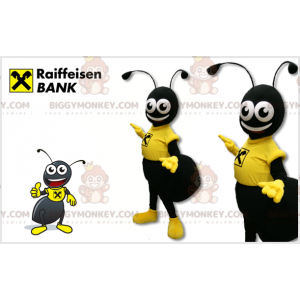 BIGGYMONKEY™ maskotkostume af sort myre klædt i gult -