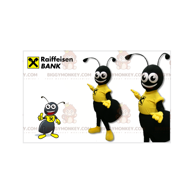 BIGGYMONKEY™ Mascot Costume of Black Ant Dressed in Yellow -