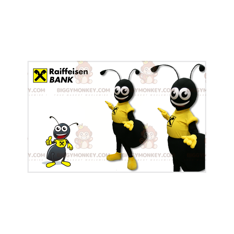 Costume de mascotte BIGGYMONKEY™ de fourmi noire habillée en Costume de mascotte BIGGYMONKEY™ de fourmi noire habillée en