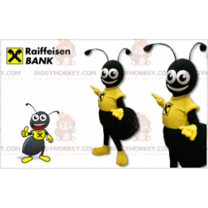 BIGGYMONKEY™ Mascot Costume of Black Ant Dressed in Yellow -