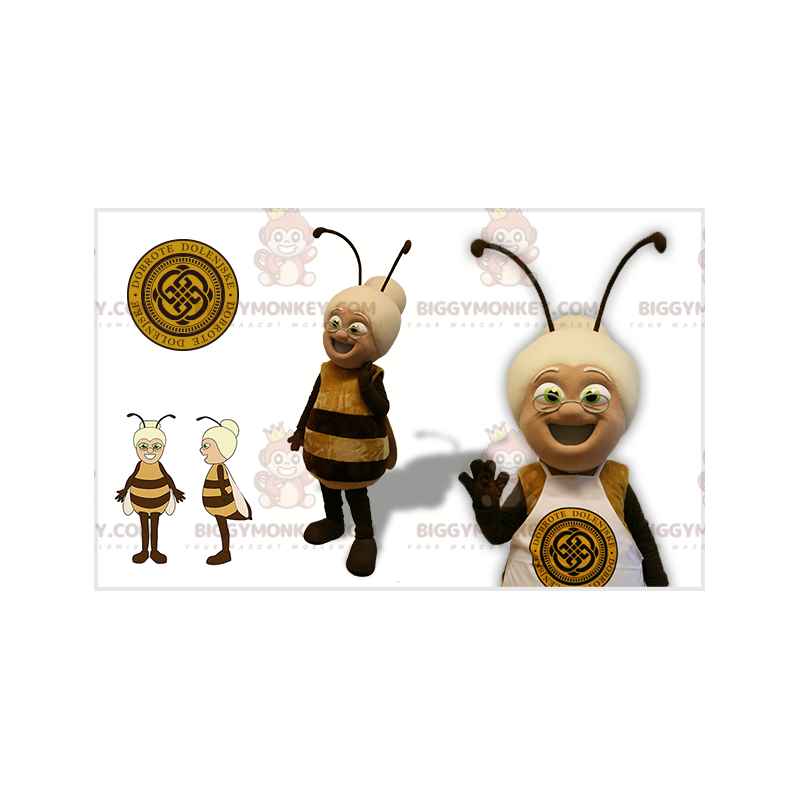 Bee BIGGYMONKEY™ maskotkostume med Old Lady Head - Bee BIGGYMONKEY™ maskotkostume med Old Lady Head -