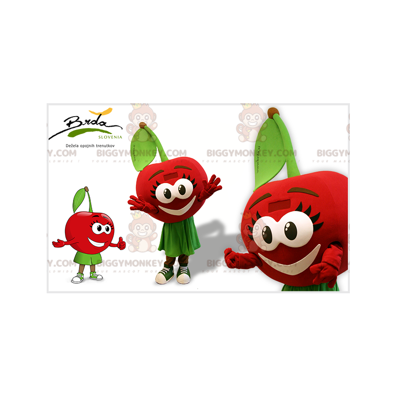 Disfraz de mascota Cherry BIGGYMONKEY™ muy femenino rojo y Disfraz de mascota Cherry BIGGYMONKEY™ muy femenino rojo y