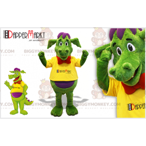 Costume de mascotte BIGGYMONKEY™ de dragon vert et violet avec