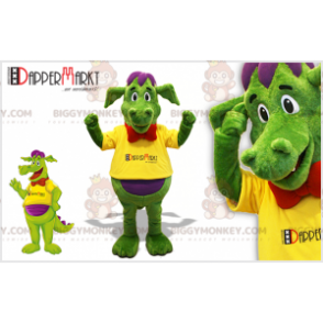 BIGGYMONKEY™ Mascot Costume Green and Purple Dragon with Bow