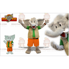 Kostium maskotki BIGGYMONKEY™ Szary słoń w stroju poszukiwacza przygód - Maskotki słonia - BIGGYMONKEY_07532 - BiggyMonkey.com