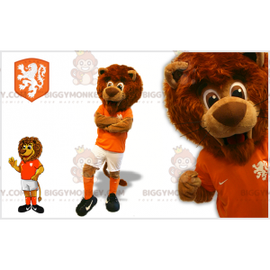 BIGGYMONKEY™ Mascot Costume Brown Lion In Footballer Outfit -