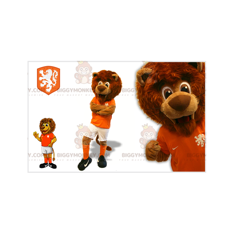 Costume de mascotte BIGGYMONKEY™ de lion marron en tenue de Costume de mascotte BIGGYMONKEY™ de lion marron en tenue de