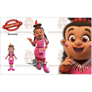 BIGGYMONKEY™ Mascot Costume Tanned Indian Woman With Pink Dress