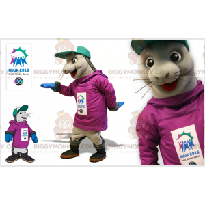 Disfraz de mascota con gorra de león gris foca BIGGYMONKEY™ -