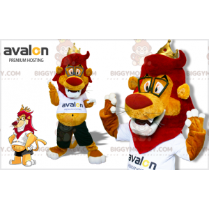 BIGGYMONKEY™ Mascot Costume Red and Yellow Lion with Big Belly