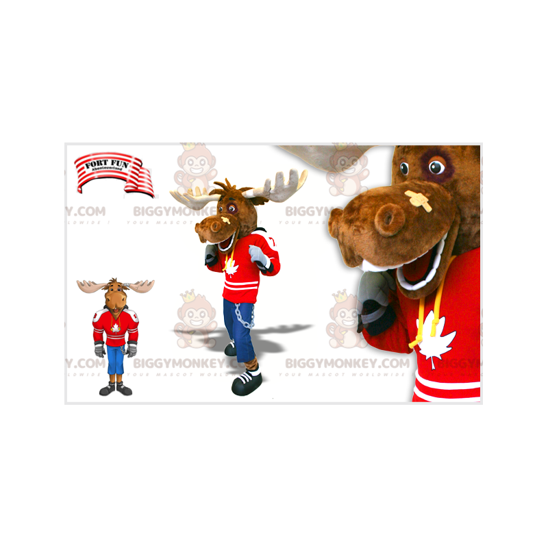 BIGGYMONKEY™ Caribou Hockey Player Mascot Costume. Moose