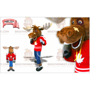  BIGGYMONKEY™ Costume da mascotte per giocatore di hockey Caribou Coffee Company. Costume da mascotte alce BIGGYMONKEY™