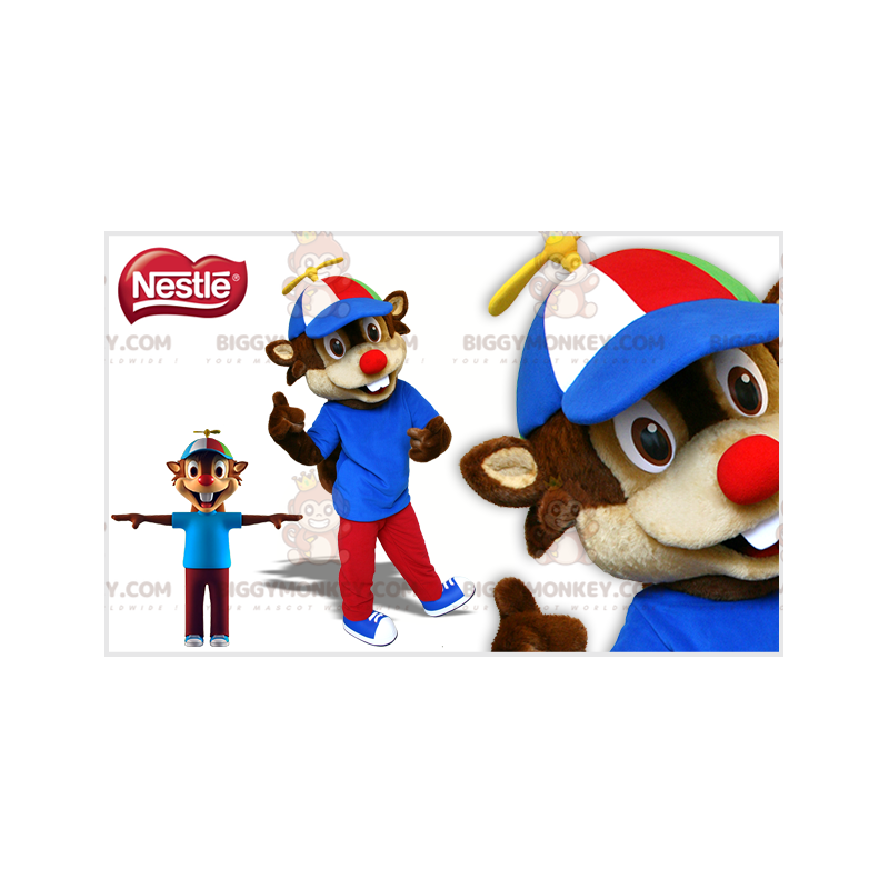 Brązowo-beżowy kostium maskotki wiewiórki BIGGYMONKEY™ z czapką Brązowo-beżowy kostium maskotki wiewiórki BIGGYMONKEY™ z czapką