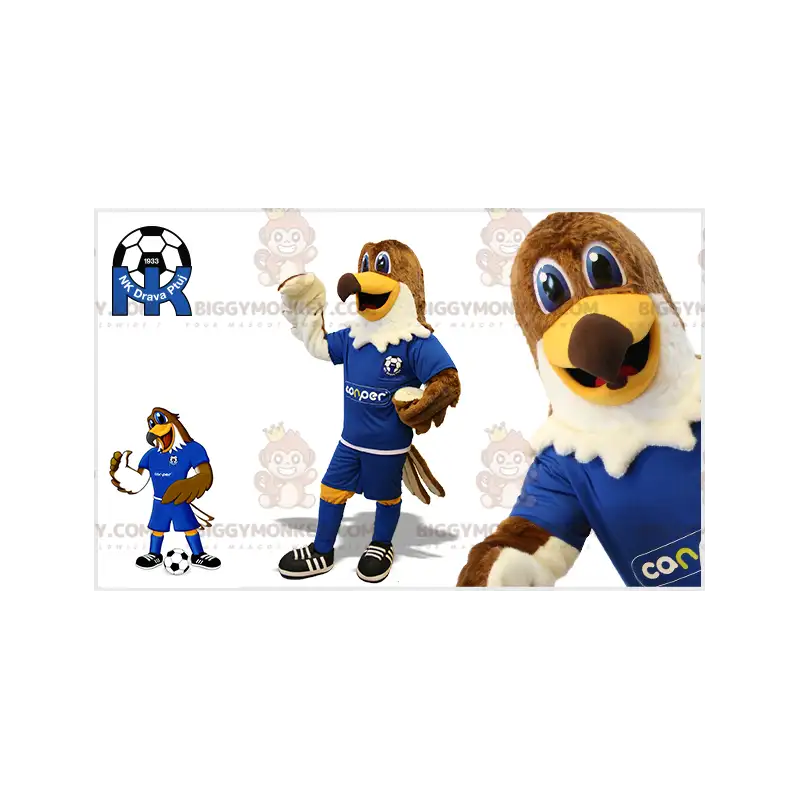 BIGGYMONKEY™ Mascot Costume Brown And White Eagle In Footballer BIGGYMONKEY™ Mascot Costume Brown And White Eagle In Footballer