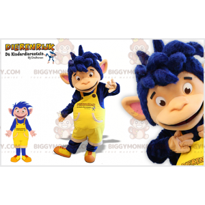 BIGGYMONKEY™ Blue Chimpanzee Monkey In Overalls Mascot Costume