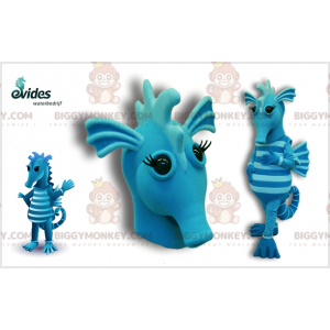 Blue and Light Blue Seahorse BIGGYMONKEY™ Mascot Costume. Sea