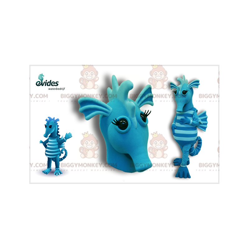 Blue and Light Blue Seahorse BIGGYMONKEY™ Mascot Costume. Sea Blue and Light Blue Seahorse BIGGYMONKEY™ Mascot Costume. Sea