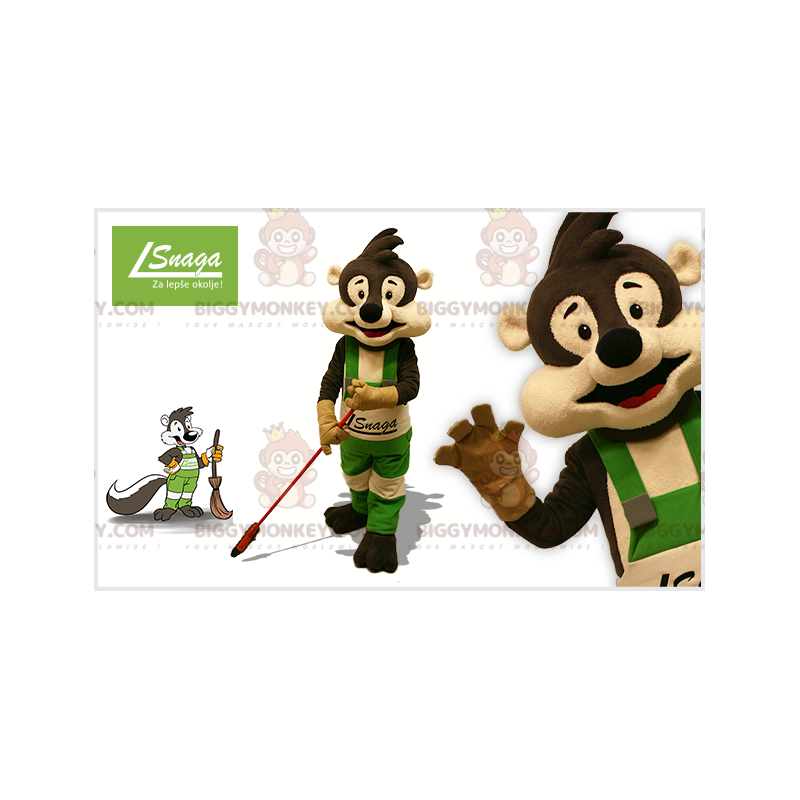 Traje de mascote BIGGYMONKEY™ Guaxinim marrom e bege com Traje de mascote BIGGYMONKEY™ Guaxinim marrom e bege com