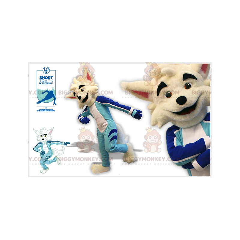 BIGGYMONKEY™ White Wolf Fox Dog Mascot Costume In Skater Outfit BIGGYMONKEY™ White Wolf Fox Dog Mascot Costume In Skater Outfit