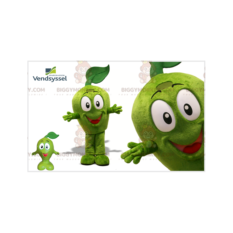Zeer lachende groene appel BIGGYMONKEY™ mascottekostuum. Zeer lachende groene appel BIGGYMONKEY™ mascottekostuum.