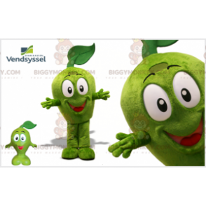 Disfraz de mascota BIGGYMONKEY™ de manzana verde muy sonriente. manzana verde gigante - Mascota vegetal - BiggyMonkey.com