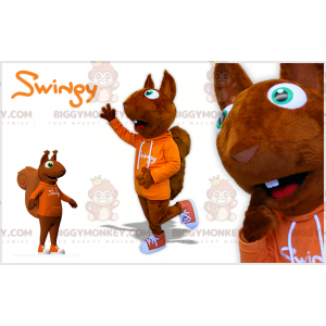BIGGYMONKEY™ Brown Squirrel Mascot Costume With Orange