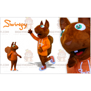 BIGGYMONKEY™ Brun ekorrmaskotdräkt med orange tröja -
