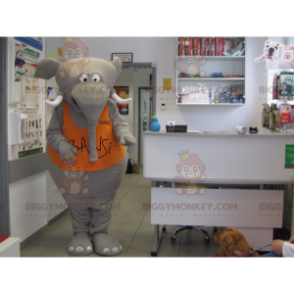  Costume mascotte BIGGYMONKEY™ con elefante grigio molto divertente con pettorina arancione - BiggyMonkey.com