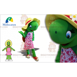 Turtle BIGGYMONKEY™ Mascot Costume with Hat and Flower Dress -