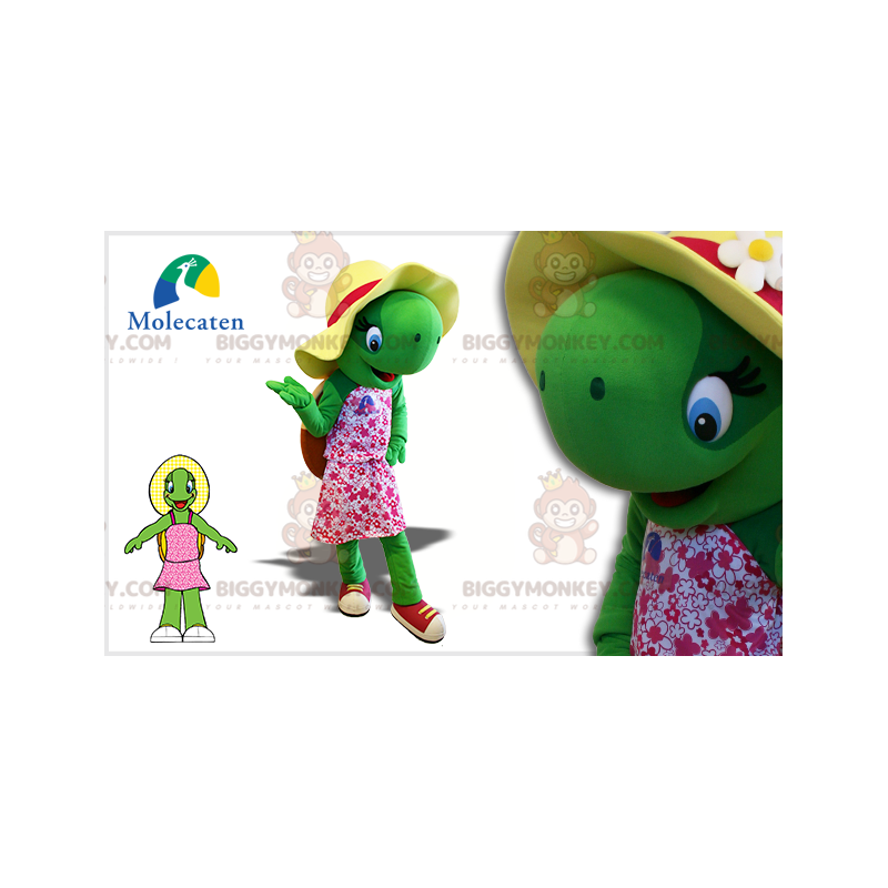Kilpikonna BIGGYMONKEY™ maskottiasu, hattu ja kukkamekko - Kilpikonna BIGGYMONKEY™ maskottiasu, hattu ja kukkamekko -