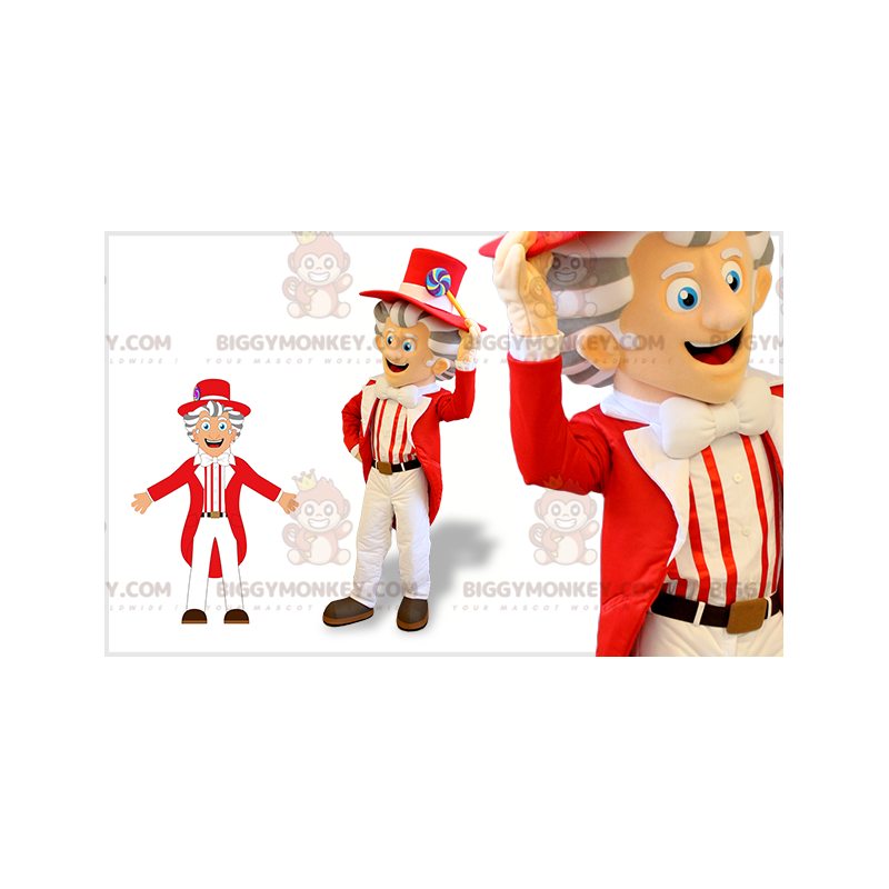 Very Stylish Man BIGGYMONKEY™ Mascot Costume With Red And White Very Stylish Man BIGGYMONKEY™ Mascot Costume With Red And White