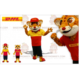 BIGGYMONKEY™ Mascottekostuum Bruin en Wit Big Cat Tiger In