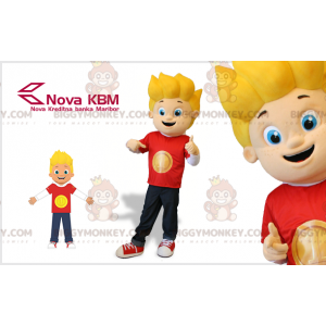 Costume de mascotte BIGGYMONKEY™ de garçon blond aux yeux bleus