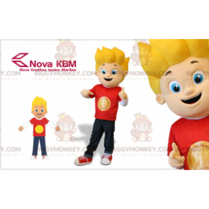 Blauäugiger blonder Junge BIGGYMONKEY™ Maskottchenkostüm in Rot - Maskottchen für Jungen und Mädchen - BiggyMonkey.com