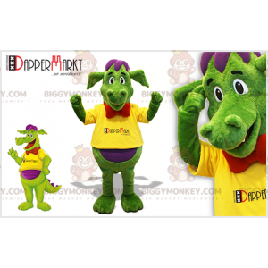 BIGGYMONKEY™ Mascot Costume Green and Purple Dragon with Bow