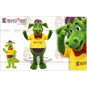 BIGGYMONKEY™ maskotkostyme Grønn og lilla drage med sløyfe - Dragon maskot - BIGGYMONKEY_07597 - BiggyMonkey.com