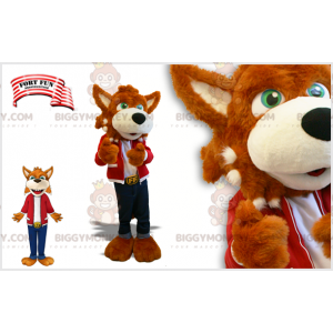Brown Dog Wolf with Green Eyes BIGGYMONKEY™ Mascot Costume -