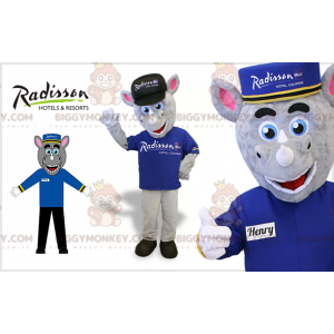 BIGGYMONKEY™ Mascot Costume Gray Rhino In Butler Outfit -