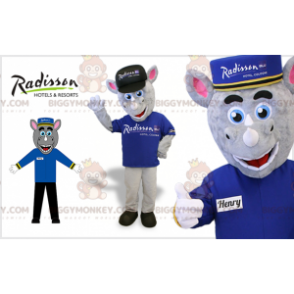 Traje de mascote BIGGYMONKEY™ rinoceronte cinza com roupa de