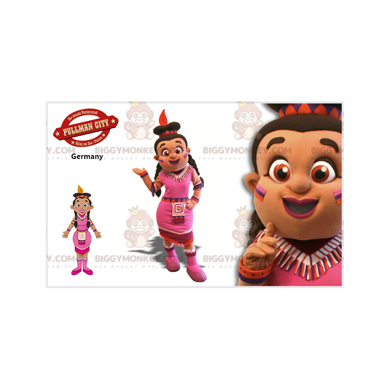Indiase vrouw BIGGYMONKEY™ mascottekostuum met roze jurk -