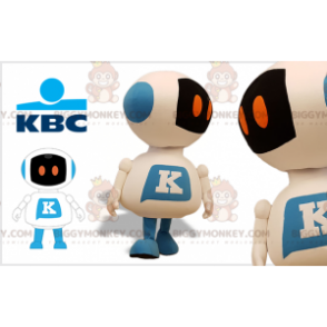 Gigantisch wit en blauw robot BIGGYMONKEY™ mascottekostuum.