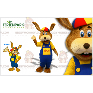 Bruin konijn BIGGYMONKEY™ mascottekostuum met overall en pet -