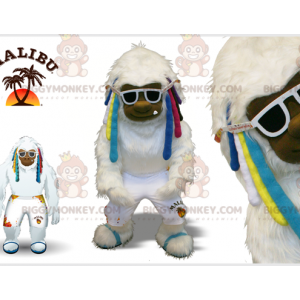 Hvid Yeti BIGGYMONKEY™ maskotkostume med farvelåse -